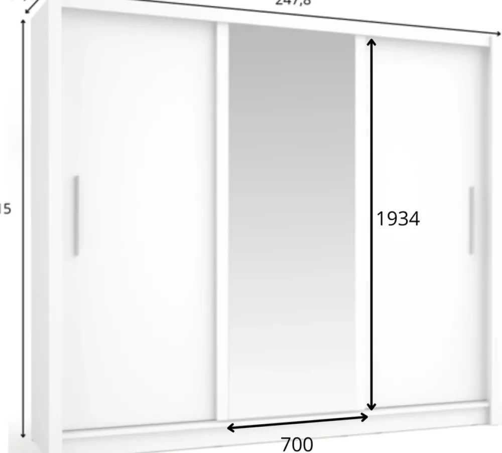 Meble Młodzieżowe|Szafy Trzydrzwiowe>MEBLOSIEK Nowoczesna szafa przesuwna BALI 247 cm z lustrem szary grafit