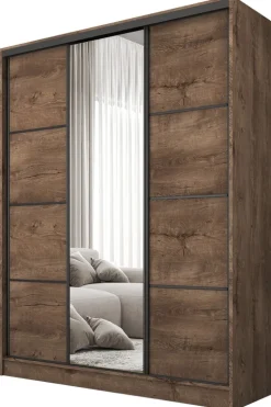 Zestawy Mebli Do Przedpokoju|Szafy Trzydrzwiowe>BROMARKT Nowoczesna szafa przesuwna z półkami 150 cm BEST dąb lefkas