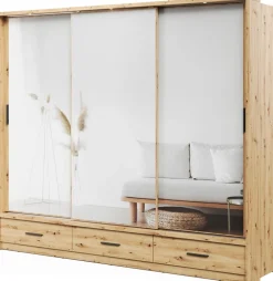 Szafy Przesuwne>lenart. Nowoczesna szafa przesuwna z lustrem i szufladami 250 cm ARTI dąb artisan