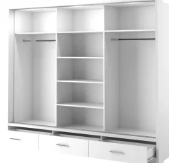 Zestawy Mebli Do Sypialni|Szafy Trzydrzwiowe>lenart. Nowoczesna szafa przesuwna z lustrem i szufladami 250 cm ARTI biały