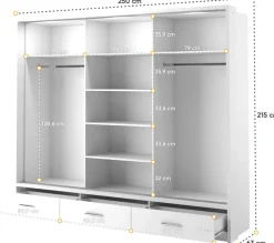 Zestawy Mebli Do Sypialni|Szafy Trzydrzwiowe></noscript>lenart. Nowoczesna szafa przesuwna z lustrem i szufladami 250 cm ARTI biały