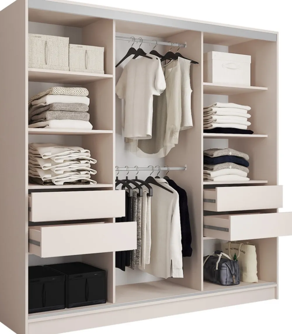 Szafy Trzydrzwiowe|Szafy Do Przedpokoju>BROMARKT Nowoczesna szafa przesuwna z lustrem TOP 200 cm beż piaskowy