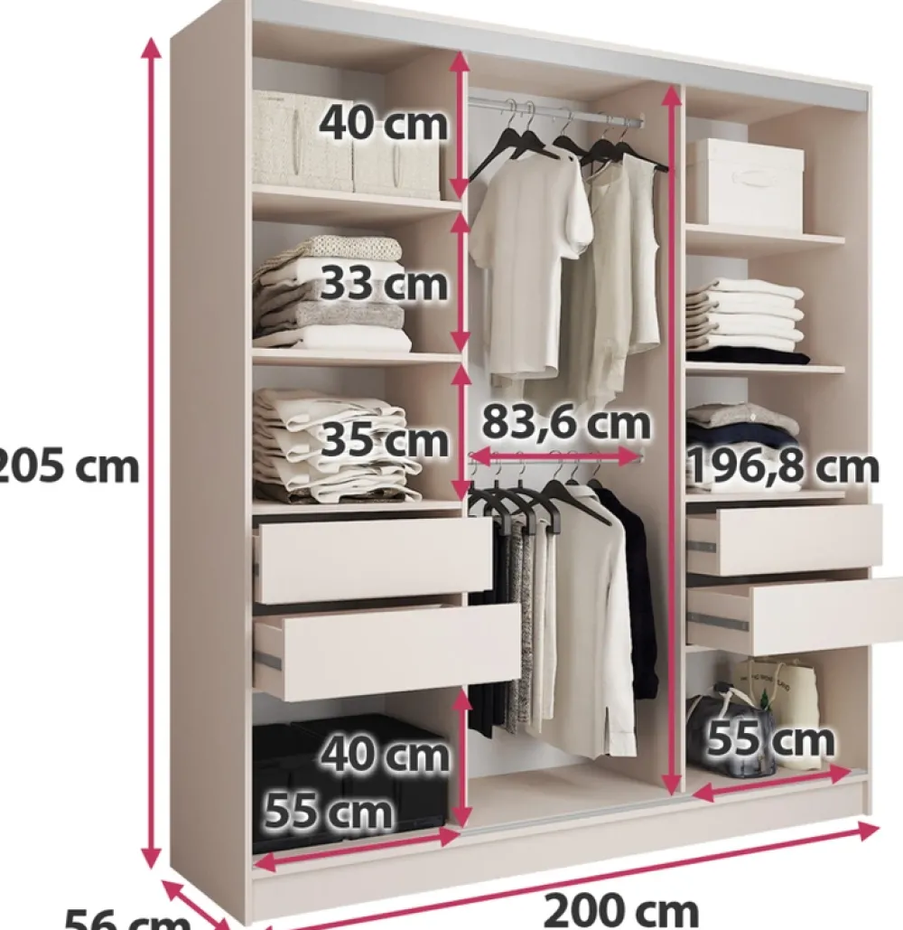 Szafy Trzydrzwiowe|Szafy Do Przedpokoju>BROMARKT Nowoczesna szafa przesuwna z lustrem TOP 200 cm beż piaskowy
