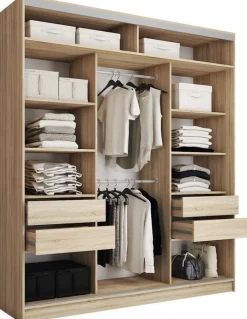Zestawy Mebli Do Przedpokoju|Szafy Trzydrzwiowe>BROMARKT Nowoczesna szafa przesuwna z drążkami 180 cm TOP MAX dąb sonoma