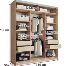 Zestawy Mebli Do Przedpokoju|Szafy Trzydrzwiowe></noscript>BROMARKT Nowoczesna szafa przesuwna z drążkami 180 cm TOP MAX dąb sonoma