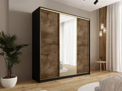Zestawy Mebli Do Przedpokoju|Szafy Trzydrzwiowe></noscript>BROMARKT Nowoczesna szafa przesuwna z lustrem 200 cm GOLD NEW dąb lefkas