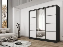 Szafy Trzydrzwiowe|Szafy Do Przedpokoju></noscript>BROMARKT Nowoczesna szafa przesuwna z lustrem 180 cm BEST półki