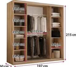 Szafy Trzydrzwiowe|Szafy Do Przedpokoju></noscript>Meblohand Nowoczesna szafa przesuwna z lustrem 200 cm HOT dąb sonoma