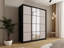 Zestawy Mebli Do Przedpokoju|Szafy Trzydrzwiowe></noscript>BROMARKT Nowoczesna szafa przesuwna 180 cm z lustrem i drążkami EDGE