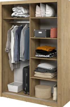 Zestawy Mebli Do Sypialni|Szafy Dwudrzwiowe>lenart. Nowoczesna szafa przesuwna z drążkiem i półkami 150 cm ARTI dąb shetland