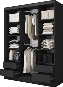 Szafy Trzydrzwiowe|Szafy Do Salonu>BROMARKT Nowoczesna szafa przesuwna z lustrem 160 cm BEST półki drążki