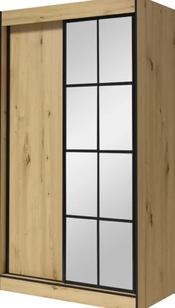 Zestawy Mebli Do Przedpokoju|Szafy Dwudrzwiowe>JUREK Nowoczesna szafa przesuwna z półkami i drążkiem 120 cm OLAS dąb artisan