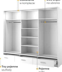 Szafy Przesuwne></noscript>lenart. Nowoczesna szafa przesuwna z lustrem i szufladami 250 cm ARTI biały