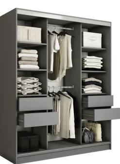 Szafy Trzydrzwiowe|Szafy Do Przedpokoju>BROMARKT Nowoczesna szafa przesuwna z półkami 150 cm TOP grafit