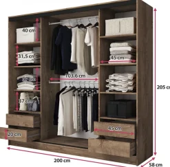 Zestawy Mebli Do Przedpokoju|Szafy Trzydrzwiowe></noscript>BROMARKT Nowoczesna szafa przesuwna z lustrem 200 cm BEST dąb lefkas