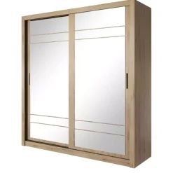 Zestawy Mebli Do Sypialni|Szafy Dwudrzwiowe>lenart. Nowoczesna szafa przesuwna z półkami 200 cm lustro ARTI dąb shetland