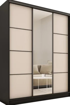 Zestawy Mebli Do Przedpokoju|Szafy Trzydrzwiowe>BROMARKT Nowoczesna szafa przesuwna z lustrem do sypialni 150 cm beż piaskowy LOFT