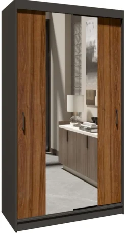 Zestawy Mebli Do Przedpokoju|Szafy Dwudrzwiowe>Meblohand Nowoczesna szafa przesuwna z lustrem 100 cm NASTE półki drążek