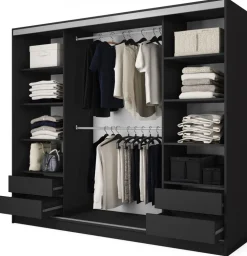 Zestawy Mebli Do Przedpokoju|Szafy Trzydrzwiowe>BROMARKT Nowoczesna szafa przesuwna z lustrem 235 cm BEST półki czarny