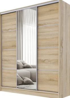Zestawy Mebli Do Przedpokoju|Szafy Trzydrzwiowe>BROMARKT Nowoczesna szafa przesuwna 160 cm BEST dąb sonoma