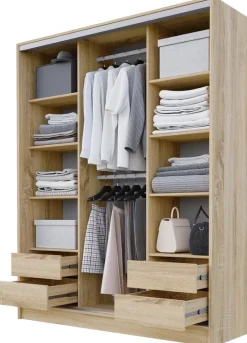 Zestawy Mebli Do Przedpokoju|Szafy Trzydrzwiowe>BROMARKT Nowoczesna szafa przesuwna 160 cm BEST dąb sonoma