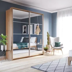 Zestawy Mebli Do Sypialni|Szafy Dwudrzwiowe></noscript>lenart. Nowoczesna szafa przesuwna 180 cm półki drążek ARTI dąb shetland