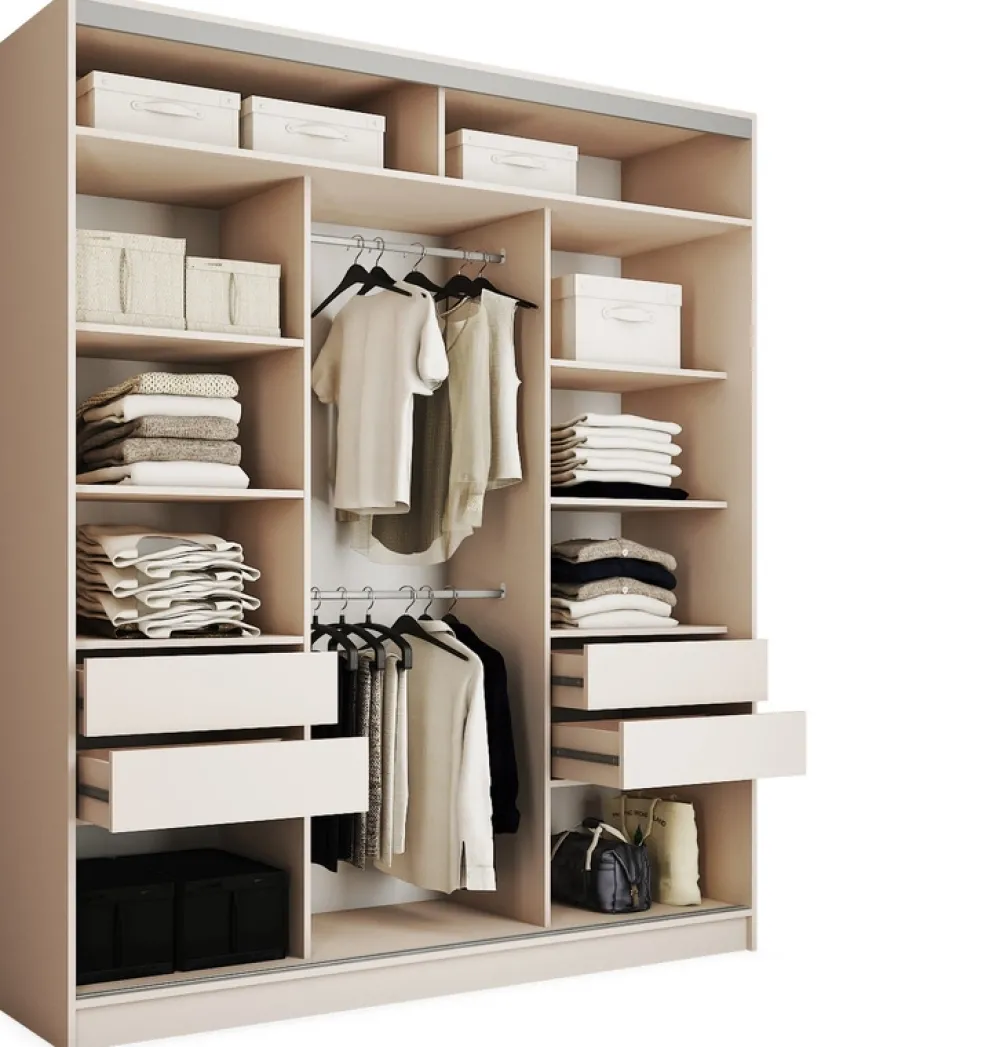 Zestawy Mebli Do Przedpokoju|Szafy Trzydrzwiowe>BROMARKT Nowoczesna szafa przesuwna z lustrem 180 cm TOP MAX beż beż piaskowy