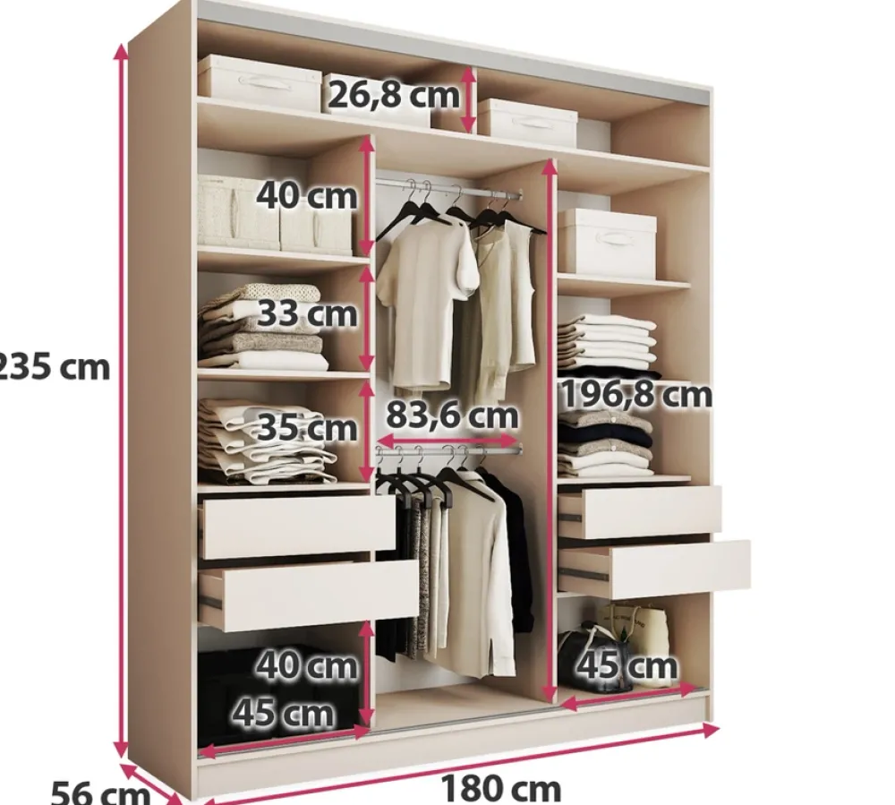 Zestawy Mebli Do Przedpokoju|Szafy Trzydrzwiowe>BROMARKT Nowoczesna szafa przesuwna z lustrem 180 cm TOP MAX beż beż piaskowy