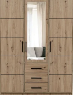 Meble Dla Dzieci|Meble Młodzieżowe></noscript>Stolar Nowoczesna szafa trzydrzwiowa z szufladami i lustrem 150 cm KODA