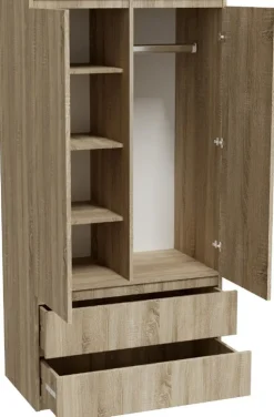 Zestawy Mebli Do Przedpokoju|Szafy Dwudrzwiowe>Meblohand Nowoczesna szafa uchylna 90 cm z szufladami i wieszakiem MONTEGO dąb sonoma