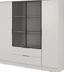 Szafy Młodzieżowe|Szafy Otwierane></noscript>PIASKI Nowoczesna szafa uchylna z witryną 206 cm KAMIS kaszmir