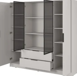 Szafy Młodzieżowe|Szafy Otwierane></noscript>PIASKI Nowoczesna szafa uchylna z witryną 206 cm KAMIS kaszmir