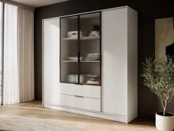 Szafy Młodzieżowe|Szafy Otwierane></noscript>PIASKI Nowoczesna szafa uchylna z witryną 206 cm KAMIS kaszmir