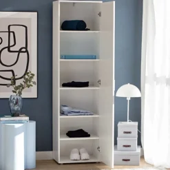 Meble Młodzieżowe|Zestawy Mebli Do Przedpokoju></noscript>INTER MEBLE Nowoczesna szafa uchylna do salonu z półkami KONTI biała biały