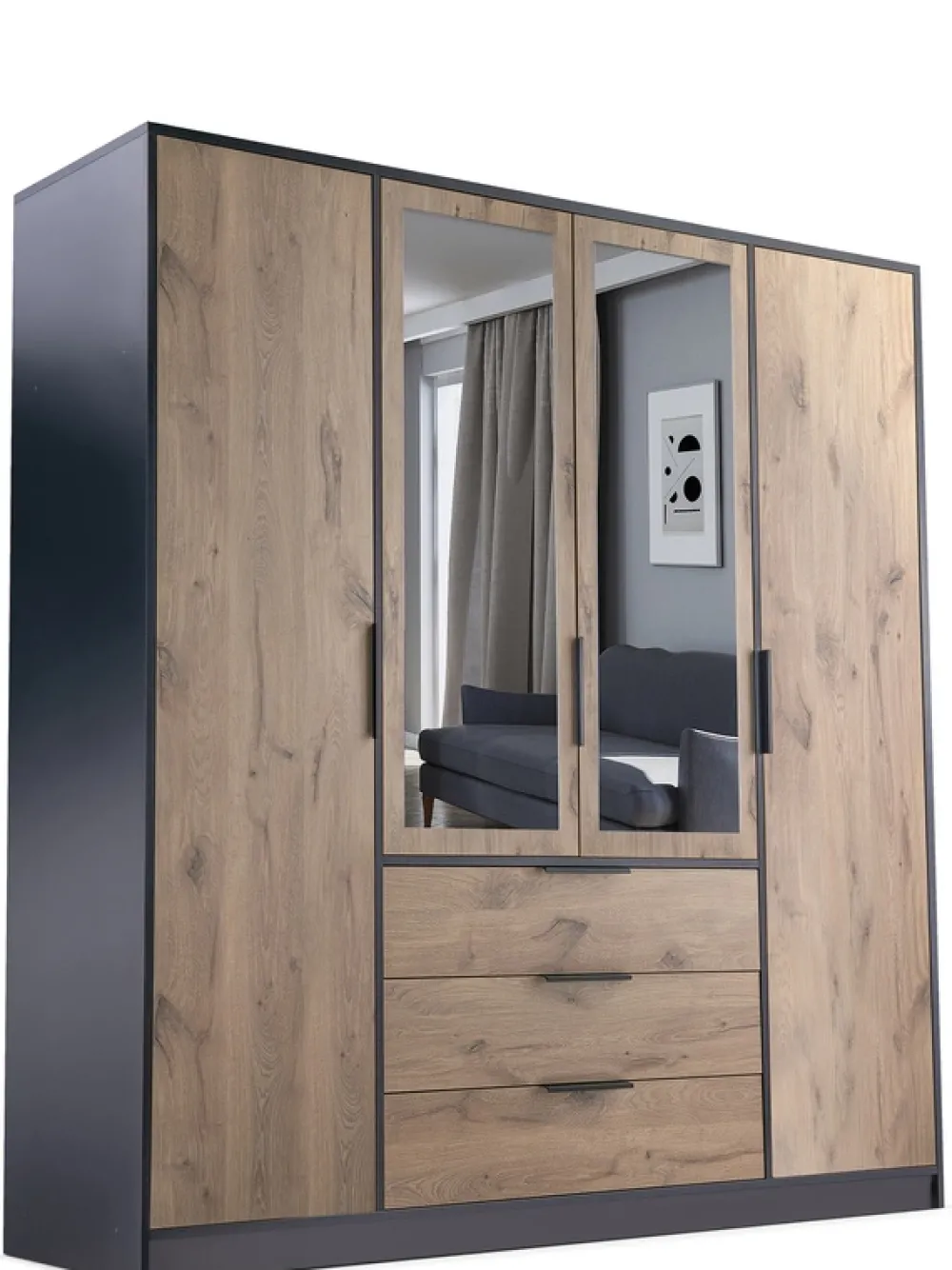 Szafy Do Przedpokoju|Szafy Do Pokoju Dziecięcego>Stolar Nowoczesna szafa uchylna z lustrem i szufladami 196 cm LANTE