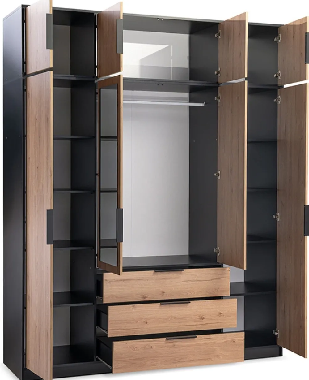 Szafy Do Przedpokoju|Szafy Do Pokoju Dziecięcego>Stolar Nowoczesna szafa uchylna z lustrem i szufladami 196 cm LANTE