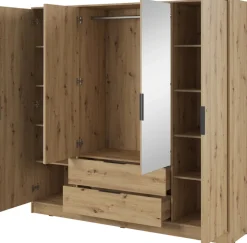 Szafy Młodzieżowe|Szafy Otwierane>PIASKI Nowoczesna szafa z lustrem do sypialni 206 cm KAMIS dąb artisan
