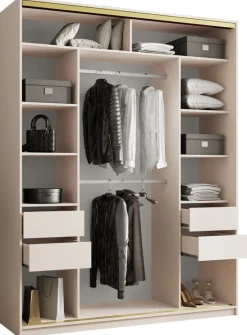 Szafy Trzydrzwiowe|Szafy Do Przedpokoju>BROMARKT Nowoczesna szafa z lustrem do sypialni 180 cm GOLD NEW MAX beż piaskowy