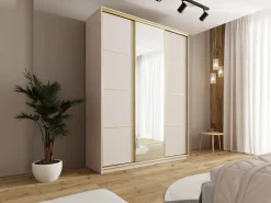 Szafy Trzydrzwiowe|Szafy Do Przedpokoju></noscript>BROMARKT Nowoczesna szafa z lustrem do sypialni 180 cm GOLD NEW MAX beż piaskowy