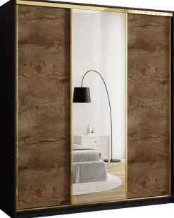 Szafy Trzydrzwiowe|Szafy Do Przedpokoju>BROMARKT Nowoczesna szafa z lustrem do przedpokoju 180 cm GOLD NEW