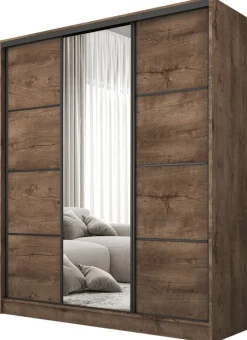 Zestawy Mebli Do Przedpokoju|Szafy Trzydrzwiowe>BROMARKT Nowoczesna szafa z półkami do sypialni 160 cm BEST lustro dąb lefkas