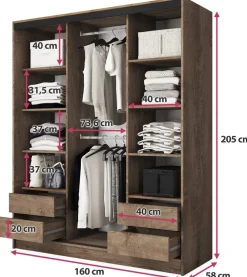 Zestawy Mebli Do Przedpokoju|Szafy Trzydrzwiowe></noscript>BROMARKT Nowoczesna szafa z półkami do sypialni 160 cm BEST lustro dąb lefkas