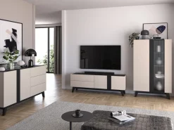 Zestawy Mebli Do Salonu|Szafki Rtv></noscript>ML Meble Nowoczesna szafka RTV 160 cm pod telewizor FERIO cashmere