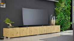 Szafki Rtv></noscript>GiB Meble Nowoczesna szafka RTV 150 cm z ryflowanymi frontami długa KORDIS dąb artisan
