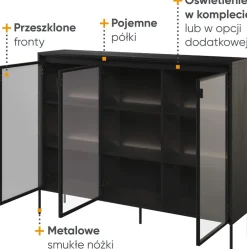 Zestawy Mebli Do Salonu|Witryny></noscript>lenart. Nowoczesna szeroka witryna do salonu czarna 150 cm TREND czarny