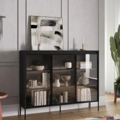 Zestawy Mebli Do Salonu|Witryny></noscript>lenart. Nowoczesna szeroka witryna do salonu czarna 150 cm TREND czarny