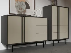 Toaletki I Konsole></noscript>JUREK Nowoczesna toaletka z szufladami antracyt beż jasny 123 cm AVERO