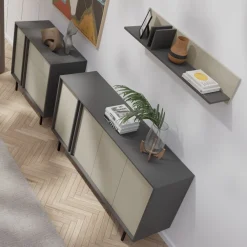 Toaletki I Konsole></noscript>JUREK Nowoczesna toaletka z szufladami antracyt beż jasny 123 cm AVERO