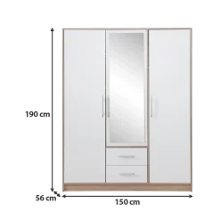 Garderoby|Meble Dla Dzieci></noscript>MEBLAR Nowoczesna trzydrzwiowa szafa z lustrem do sypialni SEVAS