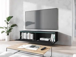 Szafki Rtv>BRATEX Nowoczesna wisząca szafka RTV 140 cm czarna BROMI grafit